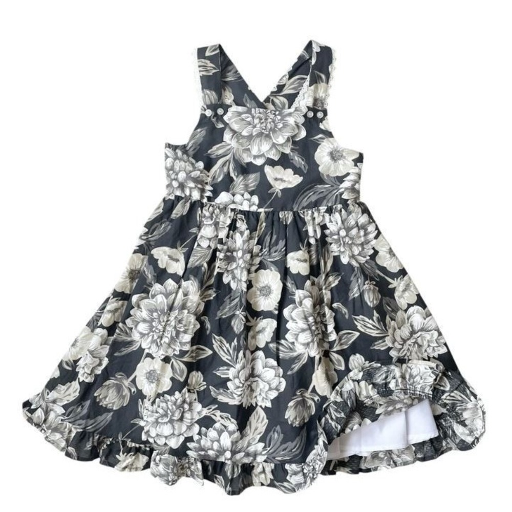 Catherine Malandrino Girls Crisscross Back Cotton Ruffled Hem Dress Black  Siz 6